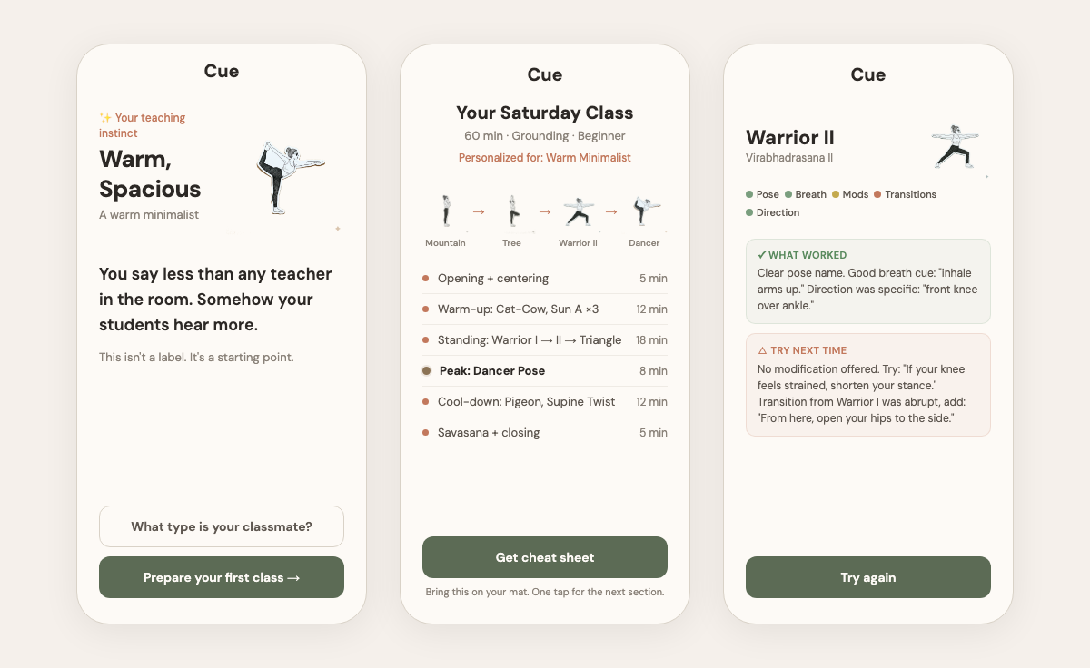 Cue — teaching preparation tool for post-YTT yoga teachers