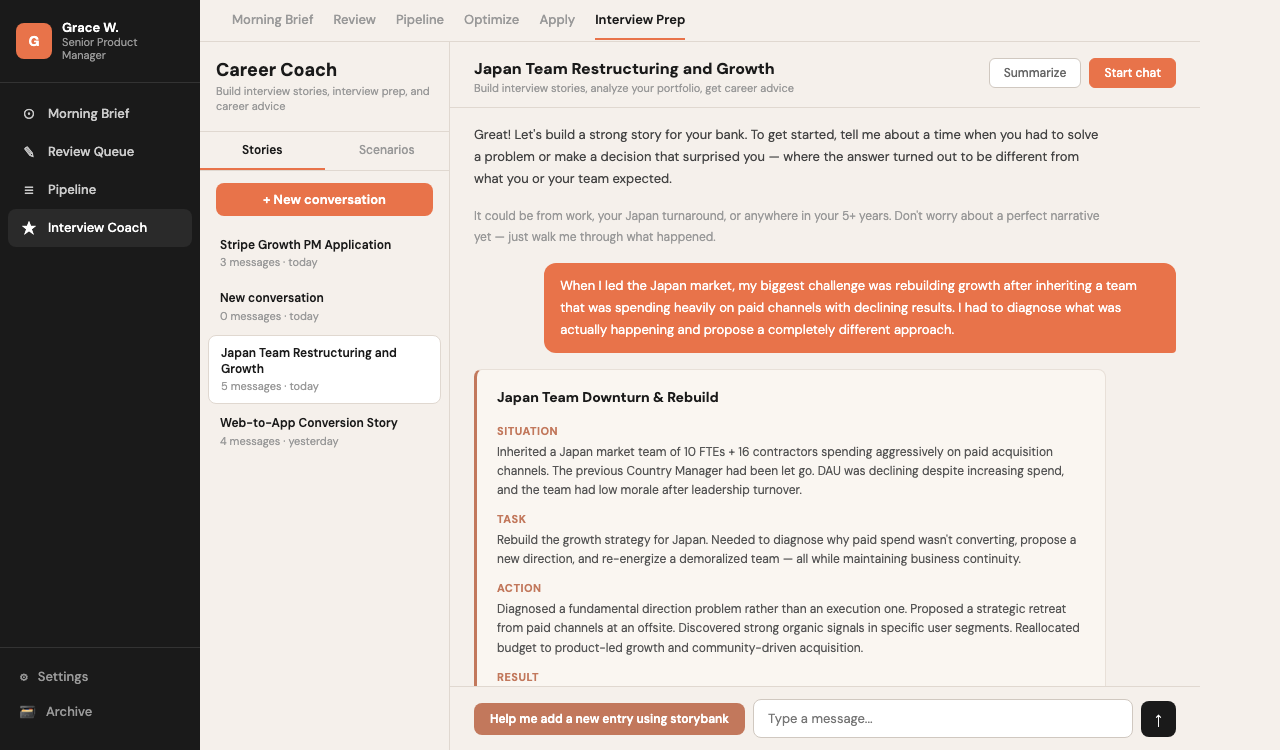 Career Coach for interview prep with STAR story building